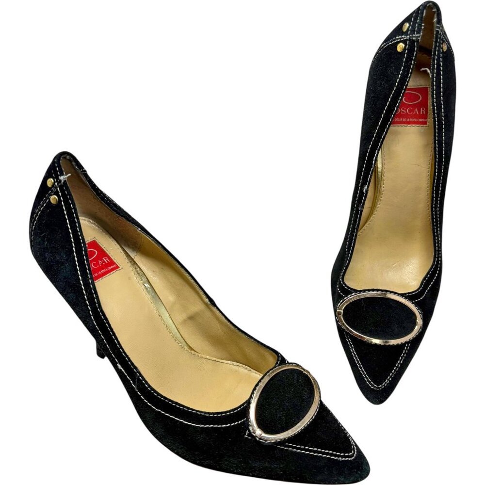 Oscar by Oscar De‎ La Renta Dina Black Suede Buckle Accent Pumps